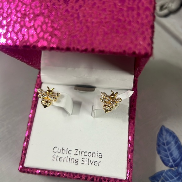 Rachel Ashwell Cubic Zirconia Sterling Silver 925 Bee Earrings BNIB - Picture 2 of 4